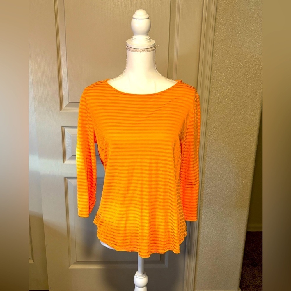 Chico's Vibrant Orange Striped Blouse Size 1